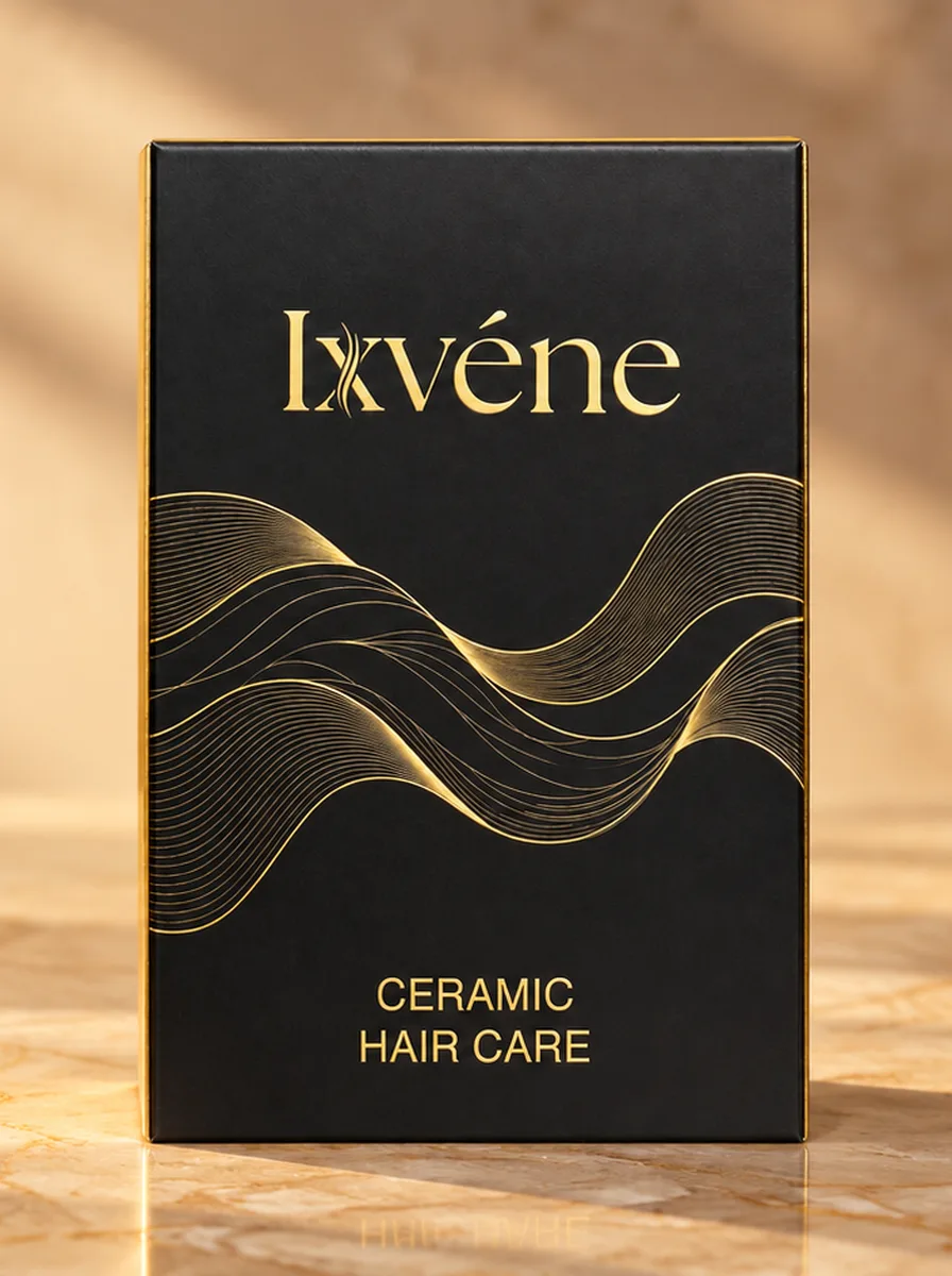 Ixvéne Ceramic Hair Care siyah kutu, altın dalga kabartmalı kapak